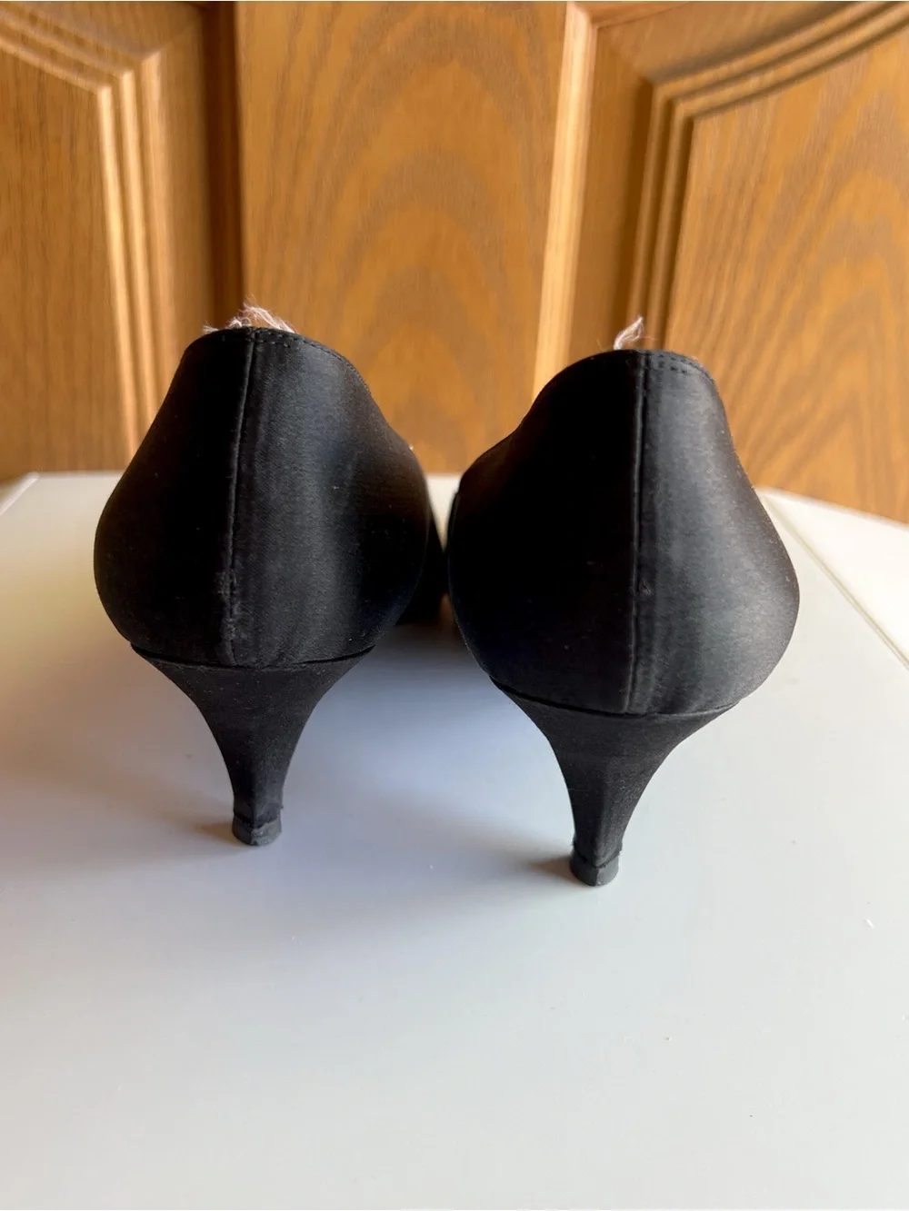 Vintage Yves Saint Laurent Casia Satin Kitten Heel Pumps Black Leather EU 9.5N
